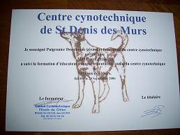 Dipl&ocirc;me du suivi de formation au centre cynothecnique Puigrenier